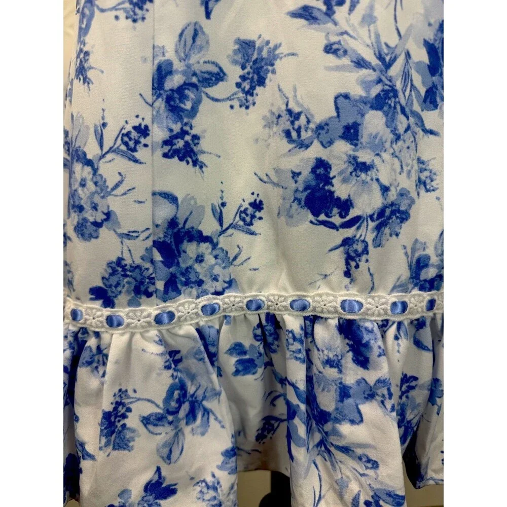 Altar'd State Floral Bow Dress Med White Blue Babydoll Short Ruffle Sweetheart - Picture 5 of 12